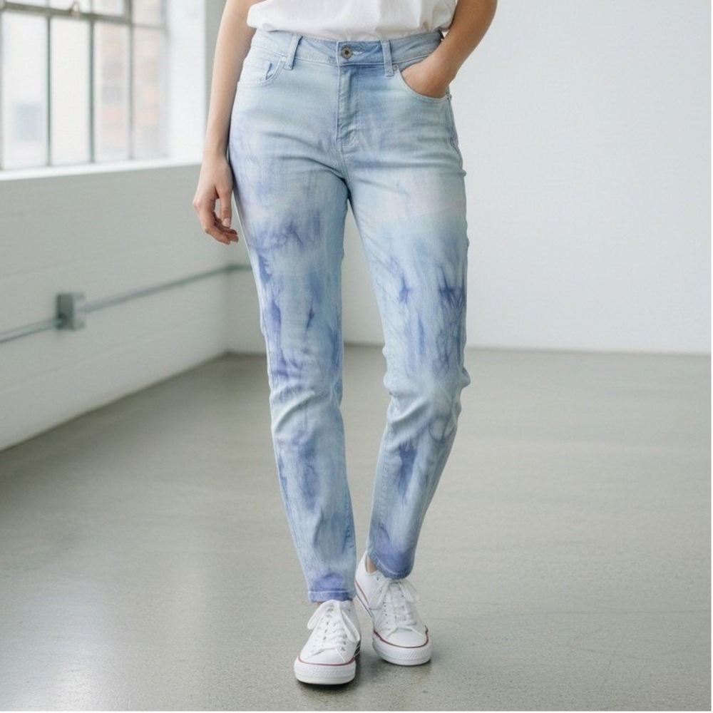 D.Jeans Womens Size 8 Blue White Tie Dye Skinny Jeans Stretch Denim Mid Rise